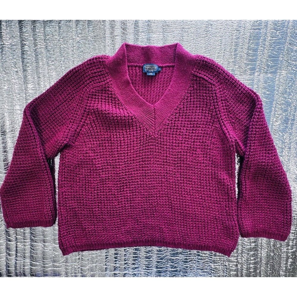Pendleton Women's XL Chunky Knit V-Neck Pullover Sweater Magenta Pink